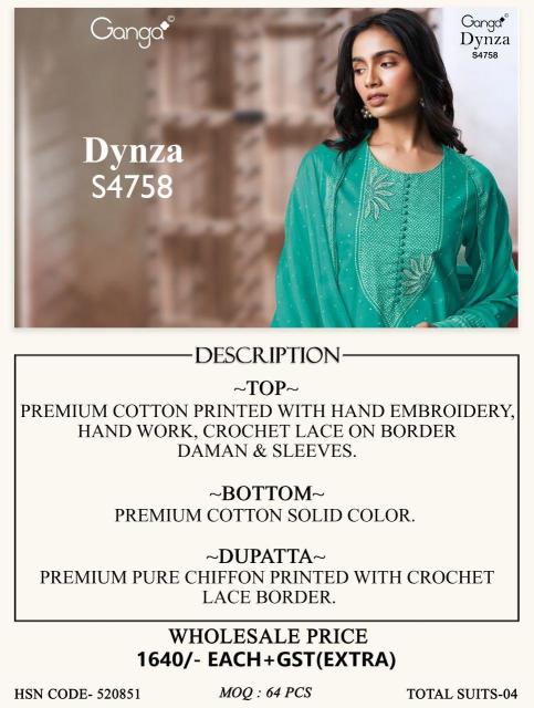 Ganga dynza 4758 rajasthani dress material wholesale markets